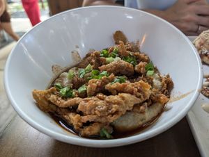 Cajun grits and fried mushrooms at Mo' Brunch + Brews in Houston