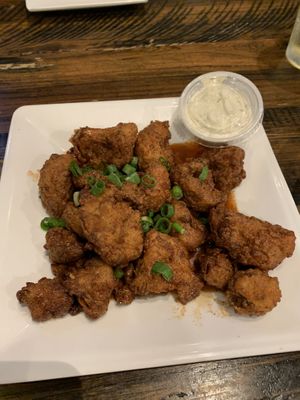 Hot Honey cauliflower wings. Not too hot, great flavor    at Mo' Brunch + Brews in Houston