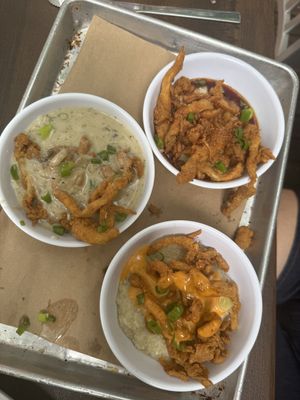Mushroom and grits sampler   at Mo' Brunch + Brews in Houston