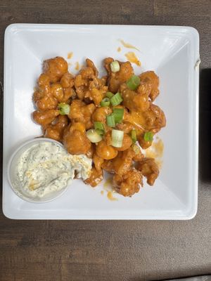 Cauliwings in buffalo saucee  at Mo' Brunch + Brews in Houston
