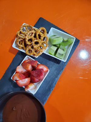 Chocolate fondue with a choice of 3 dipping bits at Wicked BOLD Vegan Kitchen in Flower Mound