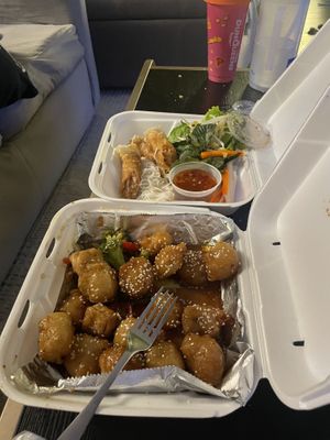 Sesame tofu and vegan egg rolls  at Golden Saigon in Aurora