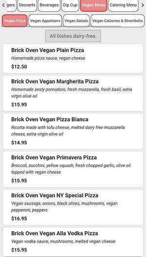 Some vegan pizzas from online menu at Little Italy in Washington