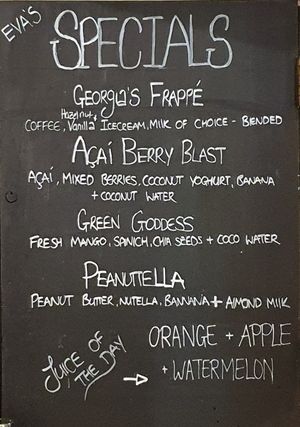 Specials/Smoothies at Eva's Cafe in Darwin