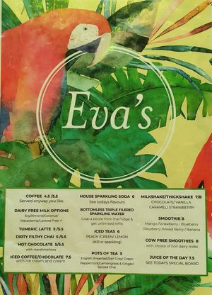 Drinks menu at Eva's Cafe in Darwin