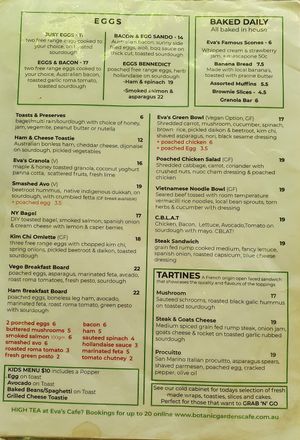 Food Menu at Eva's Cafe in Darwin