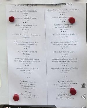 Vegane Karte at Casa d'Italia in Bern