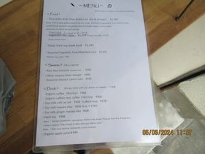 Menu in English, this is the sit-in menu, the take-out prices are cheaper at Yasai Cafe Kukuri in Tokyo