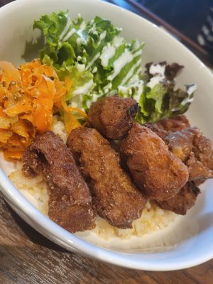 fried soy meat at Yasai Cafe Kukuri in Tokyo
