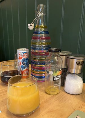 Karma cola and apple & mango juicee  at Pinch in South West London