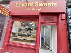 Front of shop at Levant Sweets in Edinburgh