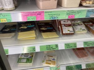 Some vegan packaged items at Bio Center in Athens