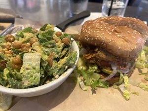 Fried mushroom patty with Caesar salad  at BRGR Bar in Portsmouth