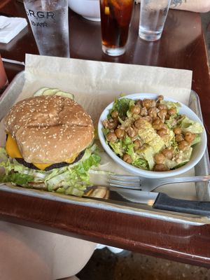 Quinoa patty burger & vegan ceaser salad  at BRGR Bar in Portsmouth