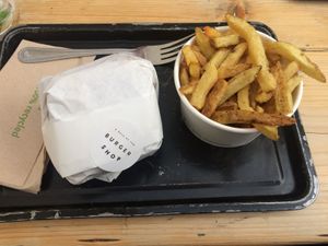GF tofu burger and fries at A Rule of Tum in Hereford