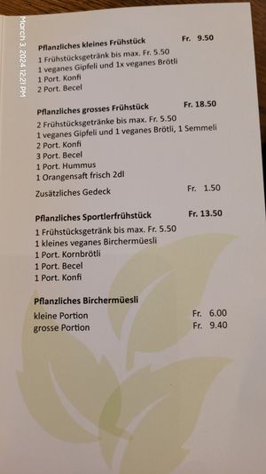 Plant-based breakfast menu at Bäckerei Knobel in Lachen