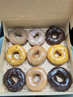 There were two flavors that had honey, everything else (pictured in this box) is vegan    at Holey Grail Donuts in Honolulu