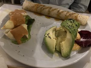 1. Avocado carpaccio - 2. tortellini di patata - 3. dosa with passion fruit sauce  at Brac Libreria di Arte Contemporanea in Florence