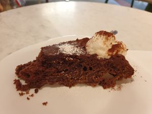 Chocolate pear cake with vegan cream at Brac Libreria di Arte Contemporanea in Florence