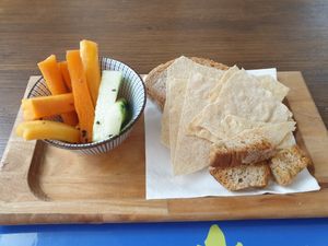 Cucumber and carrot sticks, with bread at Brac Libreria di Arte Contemporanea in Florence