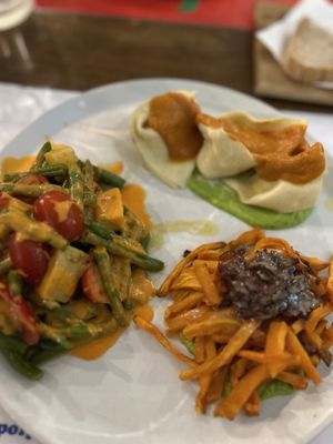 Pumpkin ravioli, bean salad, caramelised onion and sweet potatoes  at Brac Libreria di Arte Contemporanea in Florence