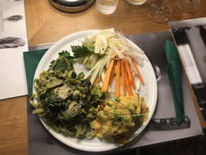 Crudite, tagliatelle, falafel mixed plate.  at Brac Libreria di Arte Contemporanea in Florence