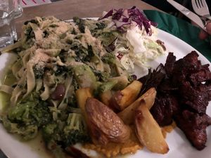 Tagliatelle with slaw, potatoes and seitan at Brac Libreria di Arte Contemporanea in Florence