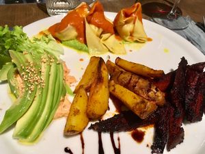Avocado Carpaccio, Seitan Marsala, and Tortelloni at Brac Libreria di Arte Contemporanea in Florence