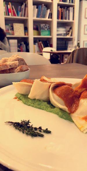 Tortelloni with potatoes/ginger at Brac Libreria di Arte Contemporanea in Florence