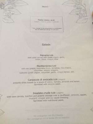 part of the menu  at Brac Libreria di Arte Contemporanea in Florence