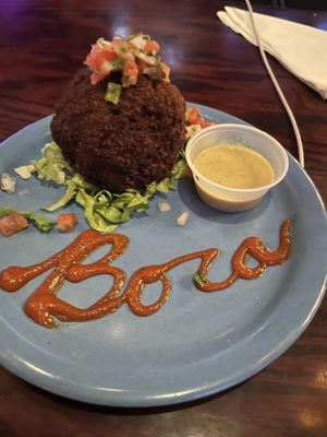 Half order of fried vegan Mac n cheez ball  at Boca Fiesta in Gainesville