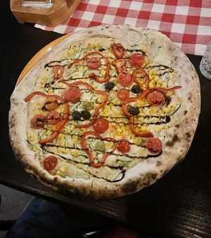 Hummus pizza without onions and mushrooms  at Rustika in Osijek