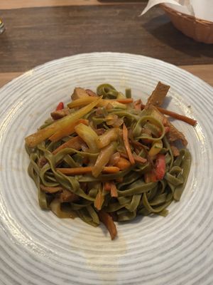 fettuccine with oat cream and seitan  at Rustika in Osijek
