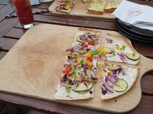 Served flamkuchen (half finished) at Le Feu in Hannover