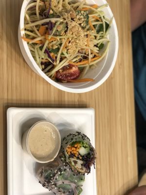 Papaya salad and spring rolls   at Naked Earth Cafe in Central Singapore