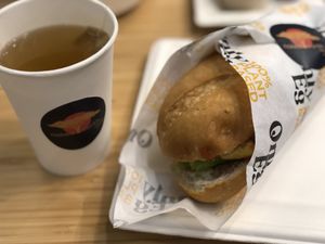 Herbal tea and bbq sandwich   at Naked Earth Cafe in Central Singapore