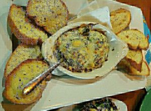 spinach dip with garlic toast at Mellow Mushroom in Fort Worth