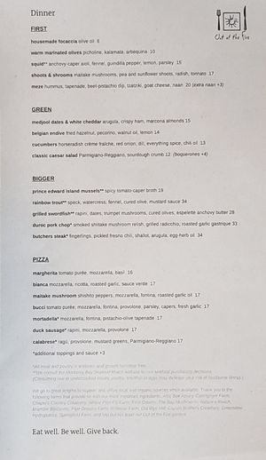 Menu at Out of the Fire in Easton