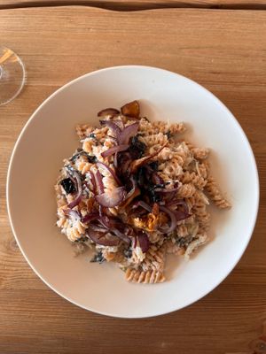 Creamy lentil pasta with wild forest mushrooms  at Aurora Holidays in Utsjoki