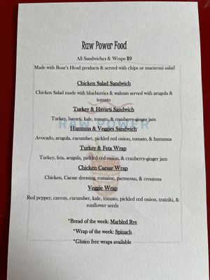 Menu June 22, 2021 at Raw Power in Staunton