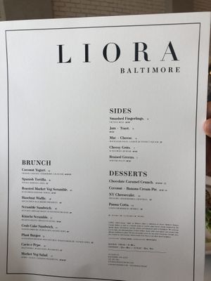 Menu at Liora in Baltimore