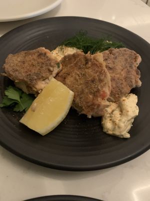 Crab cake starter (made with jackfruit)  at Liora in Baltimore