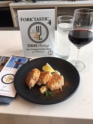 Liora-Baltimore Plant-based Crab Cake and French Bordeaux Red Wine. at Liora in Baltimore