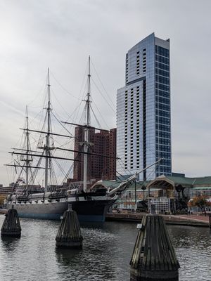 The restaurant is located in the bottom of that tall glass building on the right at Liora in Baltimore