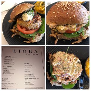 Menu and crabcake at Liora in Baltimore