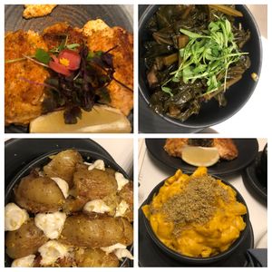 Collards Mac ncheese , crabcakes  at Liora in Baltimore