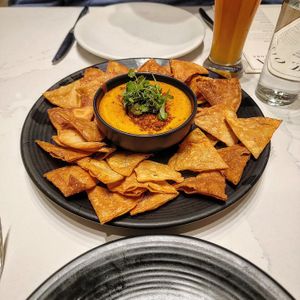 Chips and queso at Liora in Baltimore