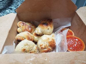 Vegan garlic knots at Verrazzano Pizza in Half Moon Bay