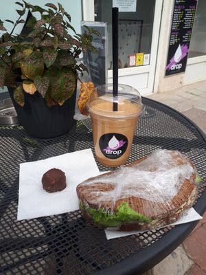 Hummus sandwich, snickers milkshake, cherry rocher at Drop in Ohrid