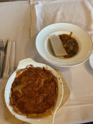 Lasagna and cashew cheese  at Kaneo Summer Garden in Ohrid